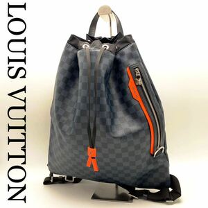 美品 LOUIS VUITTON ルイヴィトン リュック ダミエグラフィット ジム バックパック 希少 レザー 