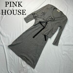 PINK HOUSE Pink House setup check white black gold button skirt 