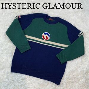 HYSTERIC GLAMOUR Hysteric Glamour sweater knitted Logo tops long sleeve green × navy free size 