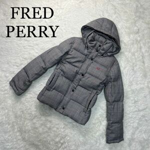 FRED PERRY フレッドペリー ダウンジャケット グレー チェック M 取り外し可能フード