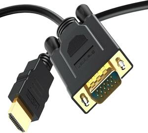 HDMI - VGA ケーブル(逆方向に非対応) HDMI - VGA アダプター HDMI VGA変換ケーブル HDMI オス - VGA オス (1.8m, ブラック, ) F24