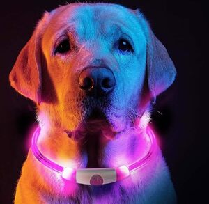 JHIFHG 光る首輪 ライト 散歩 LED犬用首輪 USB充電式 光るペット 犬用首輪 夜間安全 首輪 小型犬・中型・大型犬用 (ピンク) G22