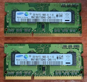 SAMSUNG製 ノートPC用メモリ 1Rx8 PC3-10600S(DDR3-1333) 2GB 2枚 合計 4GB 204ピン 中古動作品