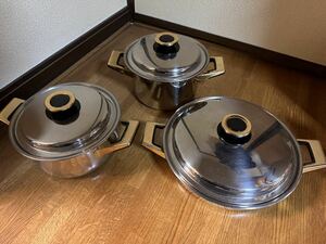 ［中古］tupperware Rainbow Cooker タッパーウェア レインボークッカー鍋3点セット すき焼き　しゃぶしゃぶ　煮物　