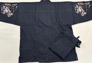 [ Edo ..] with translation half-price Samue Denim cloth ( cotton 100%)... pattern entering through year men's . god ( sleeve ) navy blue 4L
