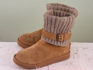 MK580◆レディース【UGG オーストラリア】ショートブーツ ニット 茶 ブラウン 24cm