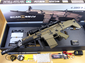 東京マルイ 次世代電動ガン SCAR-H スナイパー仕様 ライフルスコープ サイレンサー 新品バッテリー 充電器 等 おまけ多数