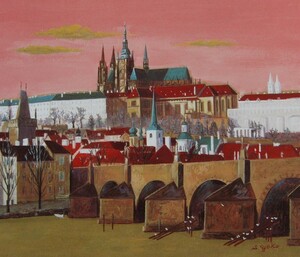 Art hand Auction Yoko Shirai, Prague Castle and Charles Bridge, Carefully Selected, Rare art books and framed paintings, New high-quality frame included, In good condition, Painting, watercolor, Nature, Landscape painting