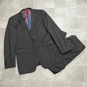 A1/ 1円 BURBERRY BLACK LABEL バーバリーブラックレーベル スーツ セットアップ ストライプ ノバチェック ウール 羊毛 裏地赤 42L(XL) 