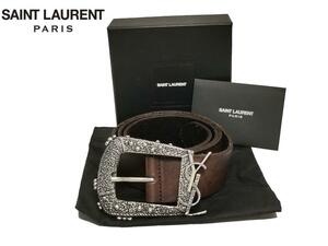 新品 Saint Laurent Paris サンローラン ベルト 90サイズ YSL バックル ロゴ カーフスキン スーツ パンツ デニム ジーンズ BELT