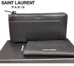 新品 Saint Laurent Paris サンローラン 長財布 ジップウォレット 型押し コインケース カードケース 小銭入れ レザー ブラック