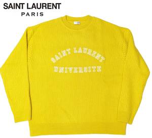 定価15.2万 新品 Saint Launret Paris サンローラン セーター ニット ウール 刺繍ロゴ カレッジ Lサイズ ブルゾン コート 674034 メンズ