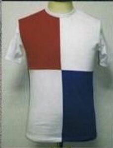 オリジナル ジョンJOHN クロスカットソー デザインTシャツ トップス Sサイズ 小さめMより 白青赤・赤黒 日本製 英国独立反対の戦闘服