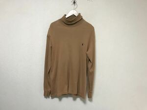 本物ポロラルフローレンPOLO RalphLaurenコットンタートルネック長袖TシャツロンTメンズサーフアメカジミリタリーワークゴルフ茶ブラウンL