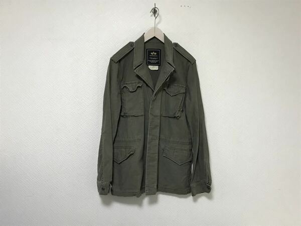 本物アルファインダストリーズALPHAコットンミリタリージャケットサーフアメカジワークスーツメンズLカーキ40F7米軍