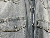 本物ザクープルズThe Kooples JEANSコットンドクロスカル髑髏ボタンダメージ加工デニムウエスタン長袖シャツメンズサーフアメカジ青M_画像3