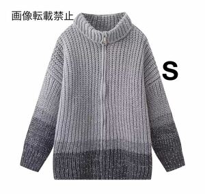 gray vintage ヴィンテージ レトロ ジッパー グラデーション ニット セーター トップス Sサイズ レディース★ZARA 好きな方に★新作 新品★