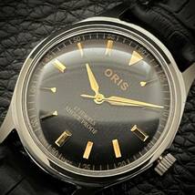 ◆激熱人気◆ 美品 ORIS オリス 1970'S ヴィンテージ 腕時計 メンズ手巻き アンティーク スイス 文字盤ブラック&幾何学模様2_画像1