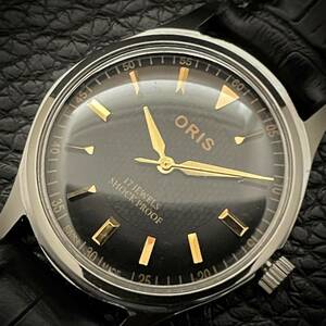 ◆激熱人気◆ 美品 ORIS オリス 1970'S ヴィンテージ 腕時計 メンズ手巻き アンティーク スイス 文字盤ブラック&幾何学模様2