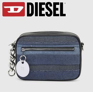 極美品 DIESEL ディーゼル　デニム　ショルダーバッグ　肩掛け　チェーン　プレート　