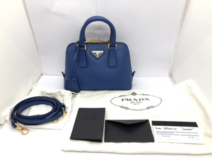 未使用保管品★PRADA プラダ★BL0851 ミニハンドバッグ 斜め掛け 2WAY サフィアーノレザー ブルー系