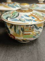 九谷焼 錦苑 湯呑み 5客セット 茶器 金彩 煎茶道具 手書き絵 伝統工芸品 当時物 芸術品 九谷きねん 蓋付き湯呑み 骨董 食器 在銘 茶道具_画像4