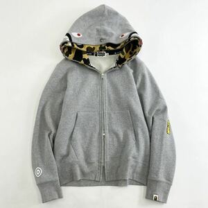 ◯48k9 A BATHING APE アベイシングエイプ ダブルフードシャークパーカー S グレー コットン 迷彩 カモフラ スウェット 羽織 メンズ