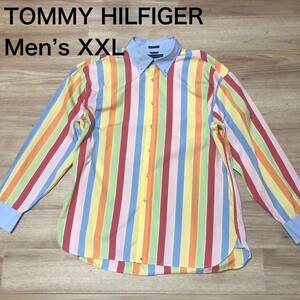 【送料無料】TOMMY HILFIGER長袖シャツ　マルチカラーストライプ柄クレリックシャツ　メンズXXLサイズ　トミーヒルフィガービッグサイズ