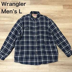 【送料無料】Wrangler 裏ボア長袖シャツジャケット　ネイビーチェック柄　メンズLサイズ　ラングラーネルシャツ