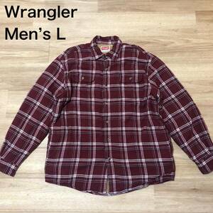 【送料無料】Wrangler 裏ボア長袖シャツジャケット　ワインレッドチェック柄　メンズLサイズ　ラングラーネルシャツ