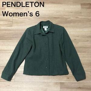 【送料無料】USA製PENDLETON 長袖ボタンジャケット緑　レディース6サイズ　ペンドルトンアウター