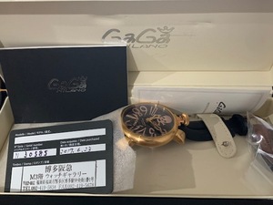 015◆GaGa MILANO ガガミラノ マヌアーレ48mm MECCANICO スカル 裏スケ N30585 手巻き 動作〇 ベルト破損品 箱つき