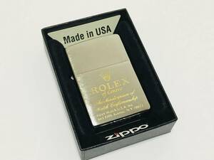 未使用 ZIPPO ジッポ ROLEX ロレックスロゴ 2015年製 彫り込み ブラッシュクローム加工 オイルライター 箱付き