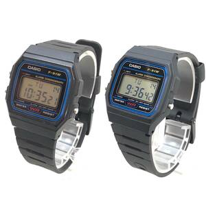 ♪CASIO カシオ 腕時計 2点セット F-91W デジタル ブラック 服飾小物 動作品 中古品♪C21776