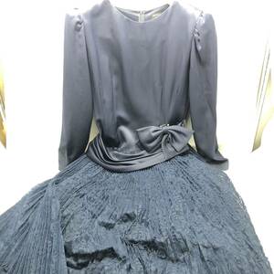 △ SHATLE HOUSE ネイビー 花柄 リボン レース ドレス ワンピース レディース パーティー 衣装 ファション USED品 △D71653