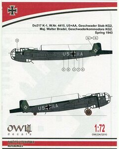 1/72 オウルデカール　Do 217 K-1 Stab./KG 2