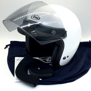 Arai CLASSIC AIR ジェットヘルメット 2022製 美品 除菌消臭済 スモークシールド装着 Mサイズ ホワイト アライ バイク用品 N18536H●