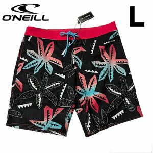 【新品】O'NEILL オニール メンズ ボードショーツ サーフパンツ 海パン ハーフパンツ ショートパンツ 水着 プリント柄 ブラック 32インチ L