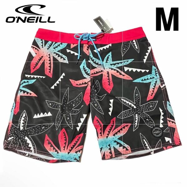 【新品】O'NEILL オニール メンズ ボードショーツ サーフパンツ 海パン ハーフパンツ ショートパンツ 水着 プリント柄 ブラック 30インチ M