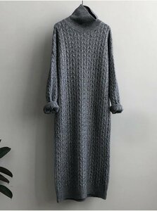 * : ♪ 冬☆ 美品 ☆ オシャレ 暖かい 厚手 タートルネック レディース /長袖/ロング/ニット ワンピース