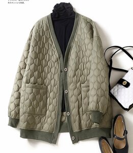 *:.。L ☆*:. レディース キルティング 中綿のコート軽く，カーディガン風アウタージャケットジャンバー 暖かくな グリーン