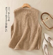 *:XL*:.冬の おしゃれ レ上品 ディースボアベストジャケット アウターフェイク ファー ラムウール キャメル_画像2