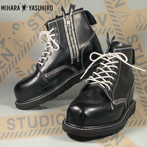 MS231116-1【美品】Maison MIHARA YASUHIRO × STUDIO SEVEN 別注 サイドジップ ブーツ 本革 黒 ミハラヤスヒロ 26cm レザー 厚底約7cm