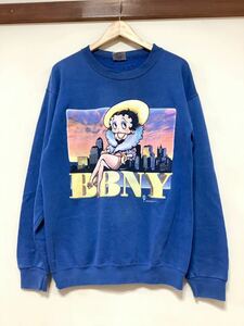 と1242 USA製 90's Betty Boop ベティーブープ スウェットシャツ トレーナー M ブルー BBNY ビンテージ SANTEE