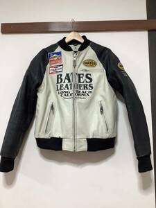 な1255 BATES ベイツ レザーライディングジャケット ライダースジャケット L ブラック/ホワイト ライナー付き