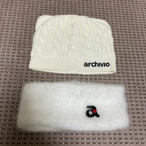 USED! アルチビオ ゴルフ　ARCHIVIO 猫耳　ニット帽 &ネックウォーマー　フリーサイズ　ホワイト系