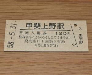 【無人化最終日】甲斐上野駅 身延線 入場券 1983年（昭和58年）