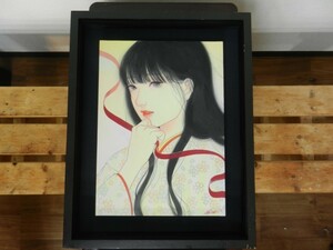 【真作】 細川成美 「じき春が来るらしい」 サイン有 額装 人気美少女作家 個展展示画 アクリル画 絵画 人物画 F4号