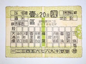 京阪電気鉄道　壹区乗車券(軟券)　金20銭　桃山駅印 