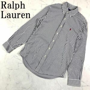 LA8959 ラルフローレン 長袖ボタンシャツ 白黒 ストライプ柄 ホワイト×ブラック クラシックフィット CLASSIC FIT ボーダー SP